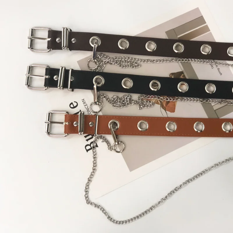 

Women Punk Style Fashion Belt Adult Adjustable Black single Eyelet Buttonhole Leather Waistbelt Personality Jeans Belts