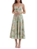 Women Summer Casual Midi Dress Floral Print Low-Cut Sleeveless Sling Sweet Dress Fashion Backless Temperament Dress 1