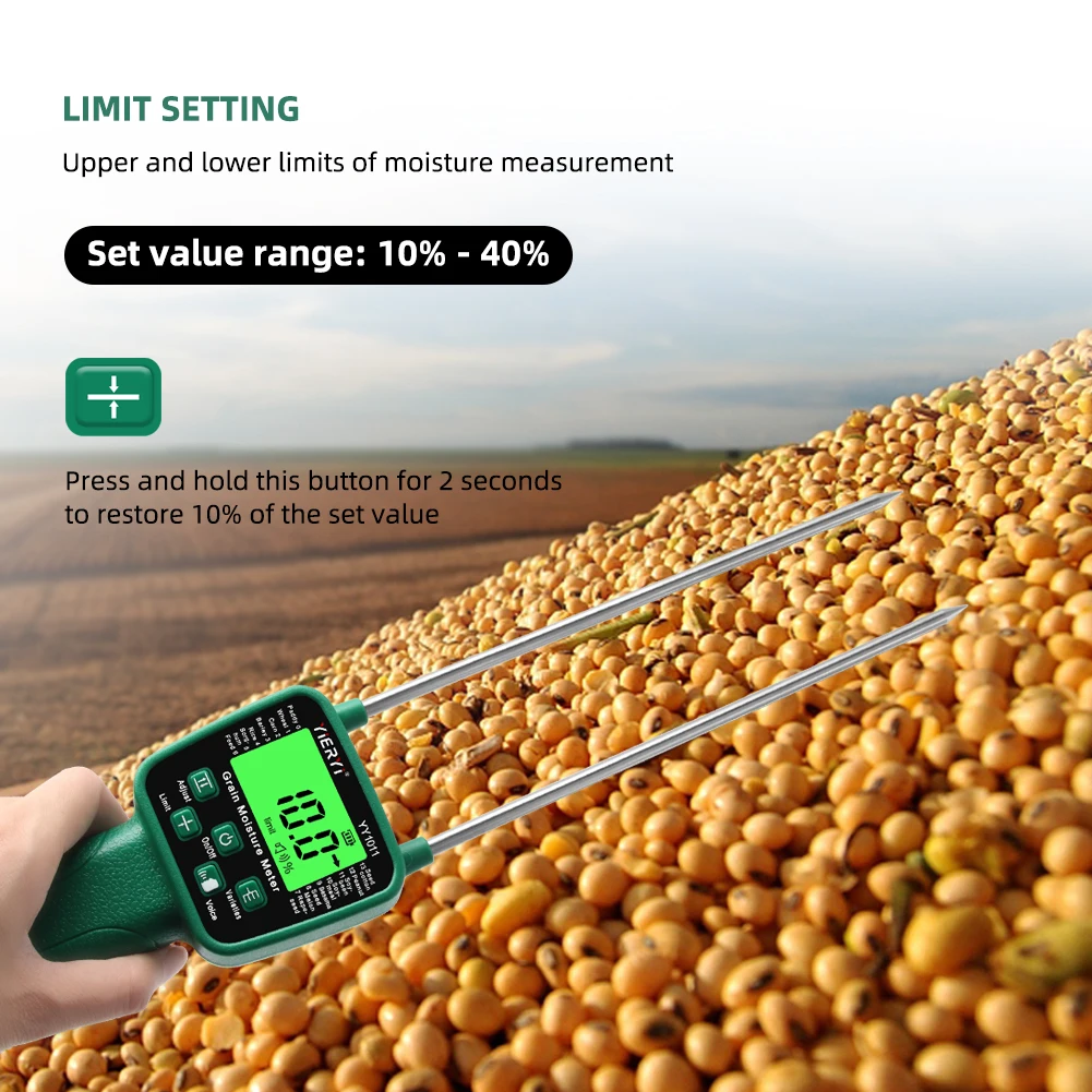 Yieryi Grain Moisture Meter YY-1011 Digital Grain Moisture Content Tester For Wheat Corn Barley Feed Soybean Peanut Seed Cotton
