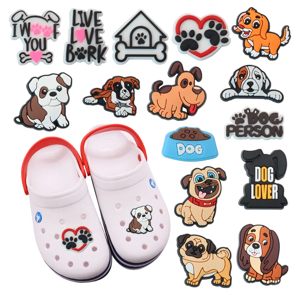 

New Arrival 1-15pcs PVC Shoe Charms Cute Dog Doghouse Dog Food Accessories Shoe Buckles Fit Croc Jibz Kids X-mas Gift