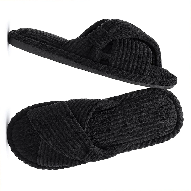 Corduroy Open Toe Slippers with Memory Foam for Women