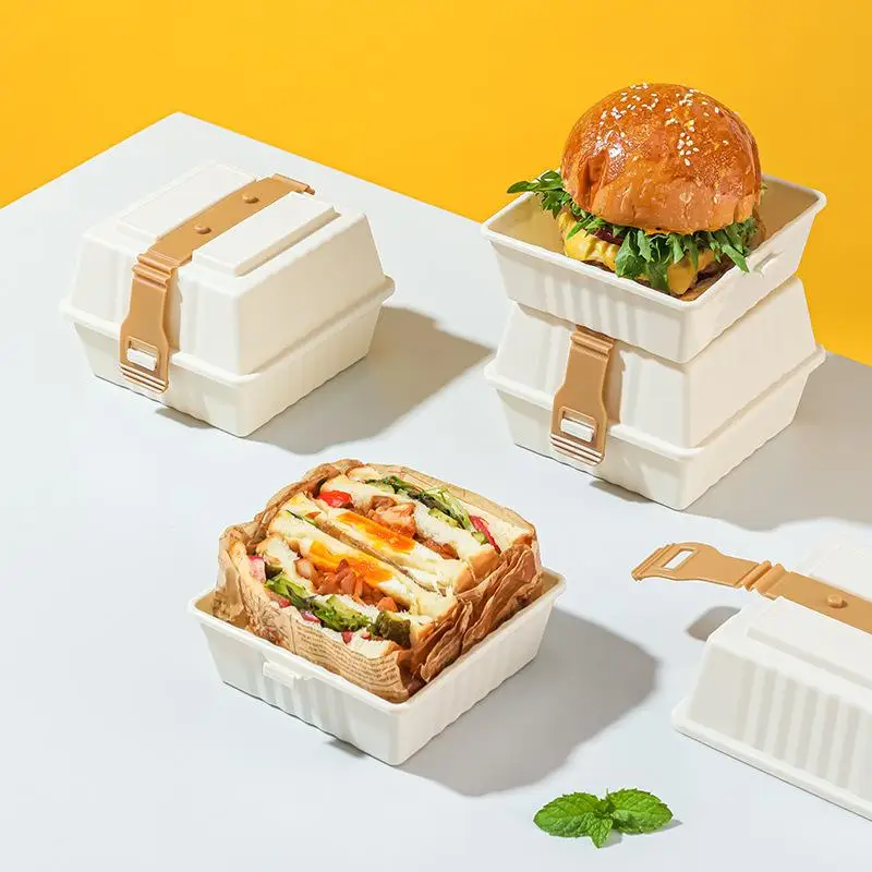 Lunch Box Sandwich Bento Box Sandwich Containers With Sturdy Strap Portable Burger Food Storage Case For Picnics School Outdoor - 3