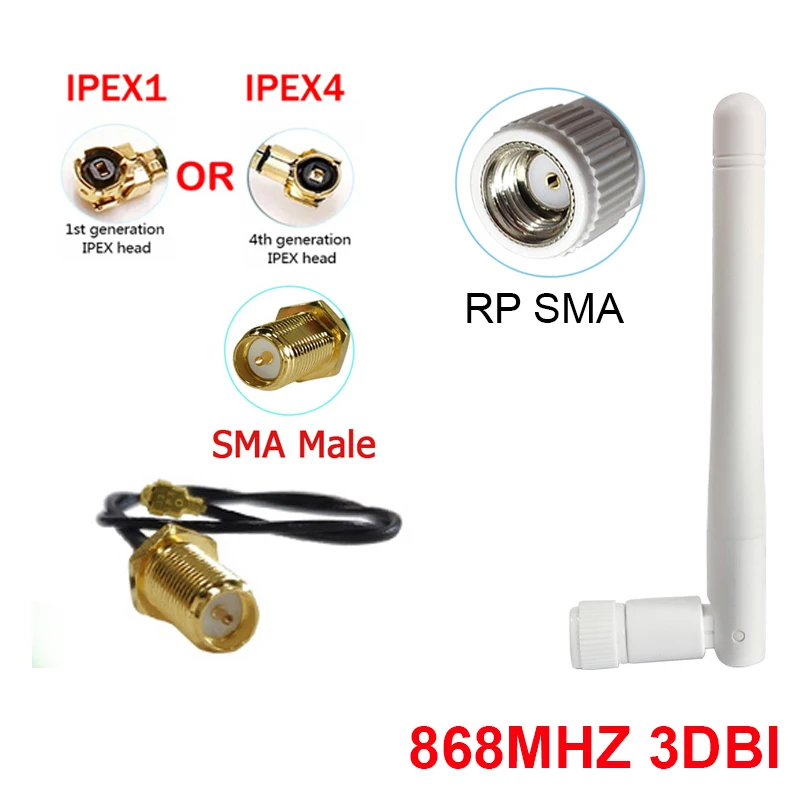 

EOTH 5pcs 868mhz antenna 3dbi sma female 915mhz lora antene iot module lorawan ipex 1 4 mhf4 SMA male pigtail Extension Cable