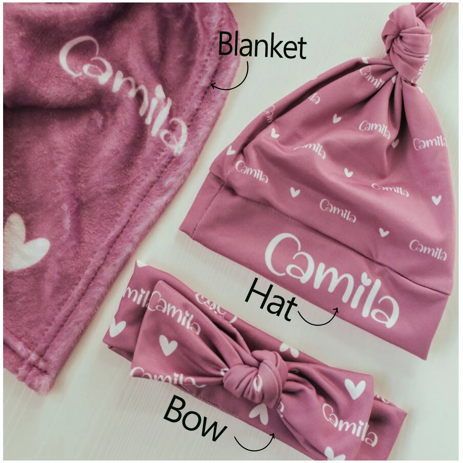 LVYZIHO Personalized Jersey Swaddle, Baby Name Hat, Custom Baby Hat, Newborn Hat, Knotted Baby Hat, Baby Swaddle