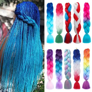 Synthetic Jumbo Braids Hair 24Inch Braiding Hair Extensions Ombre Fake Hair For Crochet Box Braid Blue Purple for Women