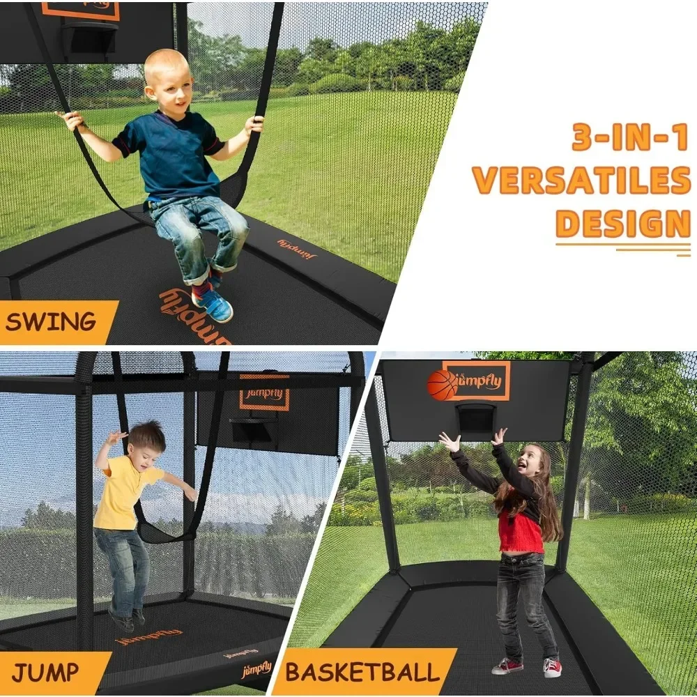Trampoline for Kids Trampoline 6FT with Swing & Basketball Hoop - Rectangle Indoor ASTM Baby Recreational Small Trampoline 6