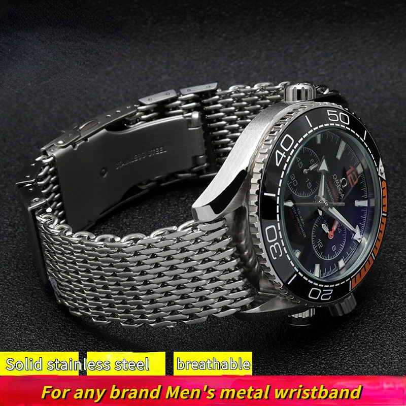 

20M 22MM 24MM For Panerai Omega Breitling seiko Stainless steel strap Men's Milan Cool mesh Solid metal Safety buckle wrist band