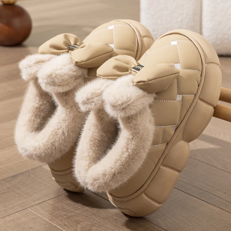 2024 Winter Mode Bowknot Baumwolle Schuhe Frauen Dicke Sohle Unten Wasserdicht Schnee Stiefel Frau Warme Dicke Plüsch Plattform Stiefeletten – Detail 7