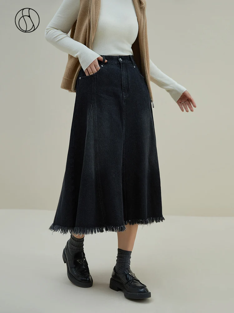 

DUSHU 95.7% Cotton Women Irregular Medium-length A-LINE Denim Skirts Winter New High Waist Female Thicken Loose Long Skirt