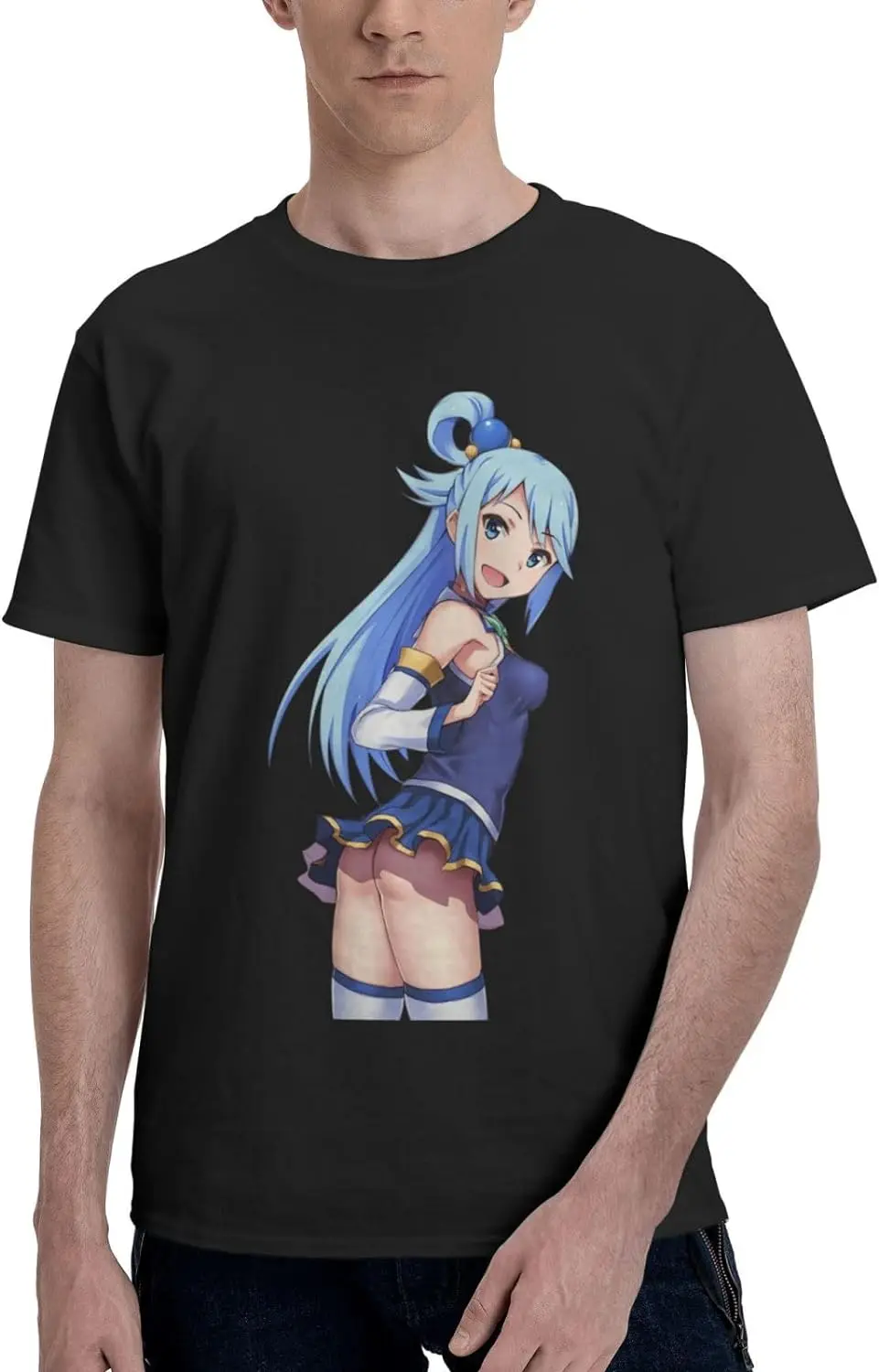 

Аниме Konosuba Aqua Футболка мужская летняя хлопковая Футболка с круглым вырезом модная футболка крутые повседневные топы