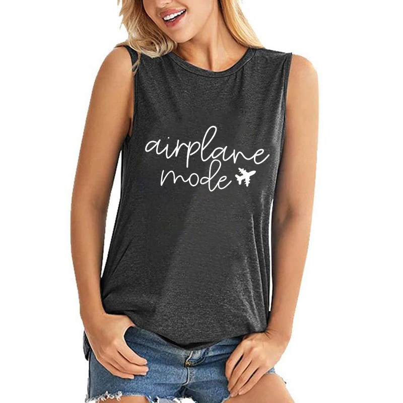 

Новинка, модные женские майки без рукавов с забавным принтом в виде самолета, жилет для йоги