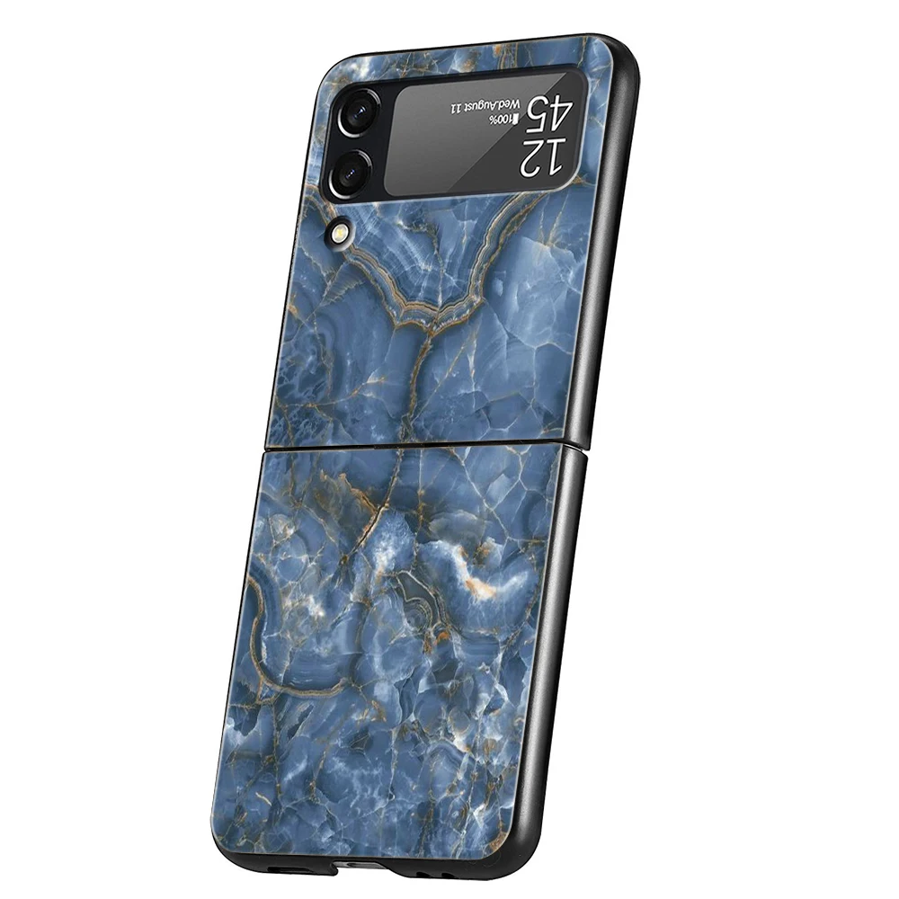Marble Art painting Luxury Phone Case For Samsung Galaxy Z Flip 3 4 5 Fold Black Hard Shell For Samsung Z Flip3 5G Fashion Cover