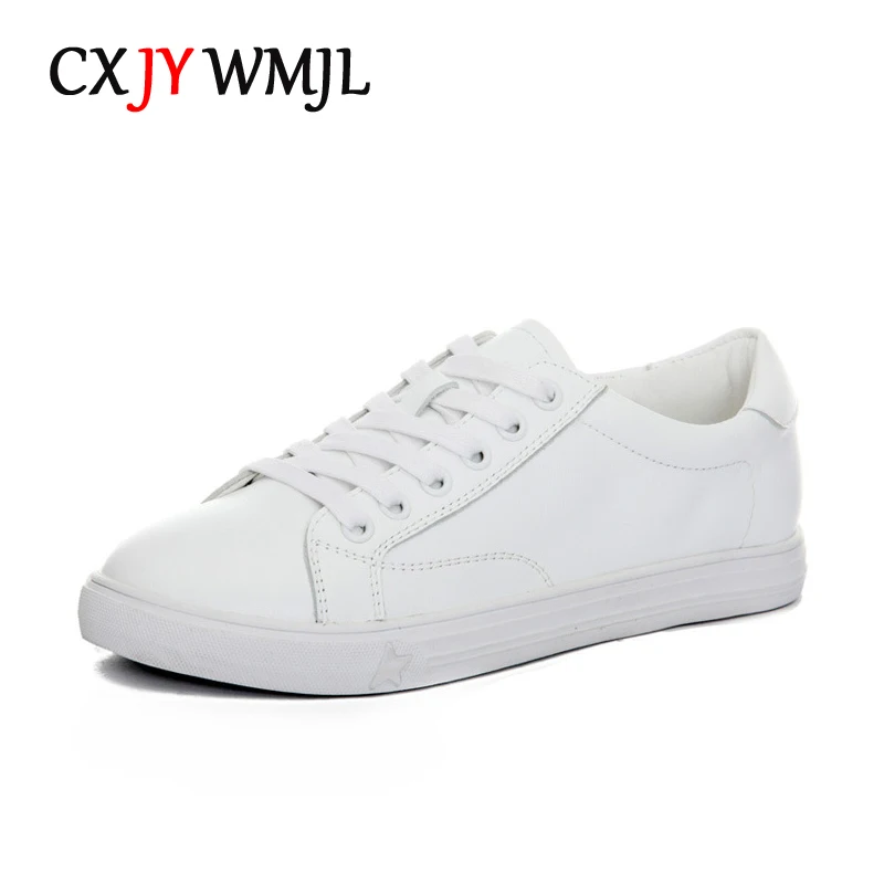

CXJYWMJL Cowhide Court Sneakers Women Autumn Casual Vulcanized Shoes Ladies Spring Genuine Leather Skate Shoes White Lace up