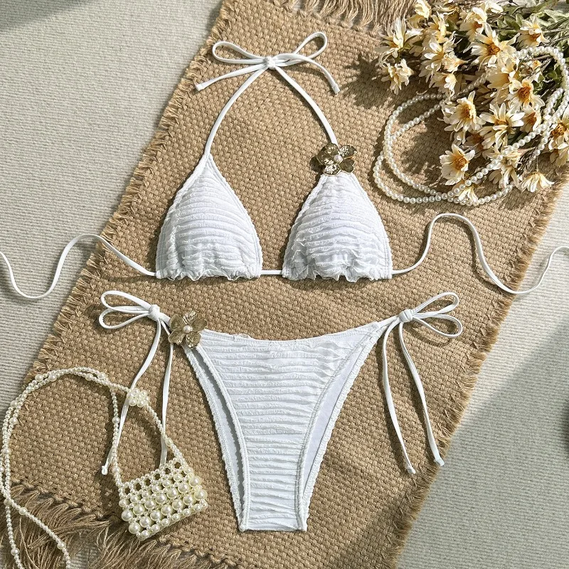 Swimsuit 2026 Thong Bikini  for Women Brazilian Bottom Triangle Bikinis Top Bathing Suit Solid Swimwear Two Pieces Bikinis Set