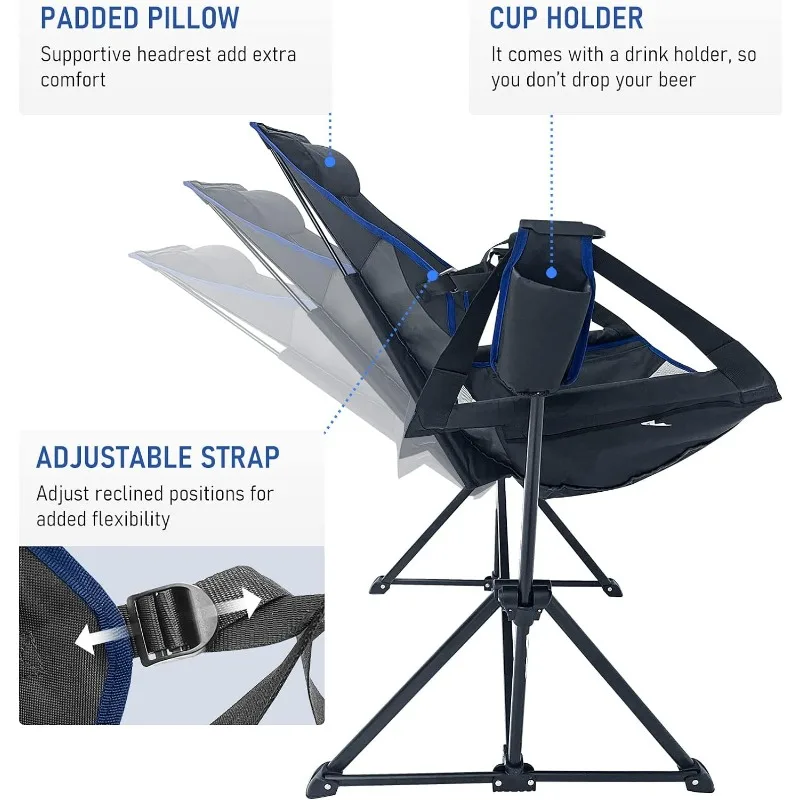 Hammock Camping Chair,Outdoor Swinging Rocking Camping Chair,Folding Adjustable Back Portable Chairs for Patio,Supports 300LBS