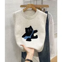 Sweater Vest Women Casual Embroidered Cartoon O-neck Sleeveless Pullover Autumn Winter Knitted Sweater Short Outerwear Tank Top - Image 2