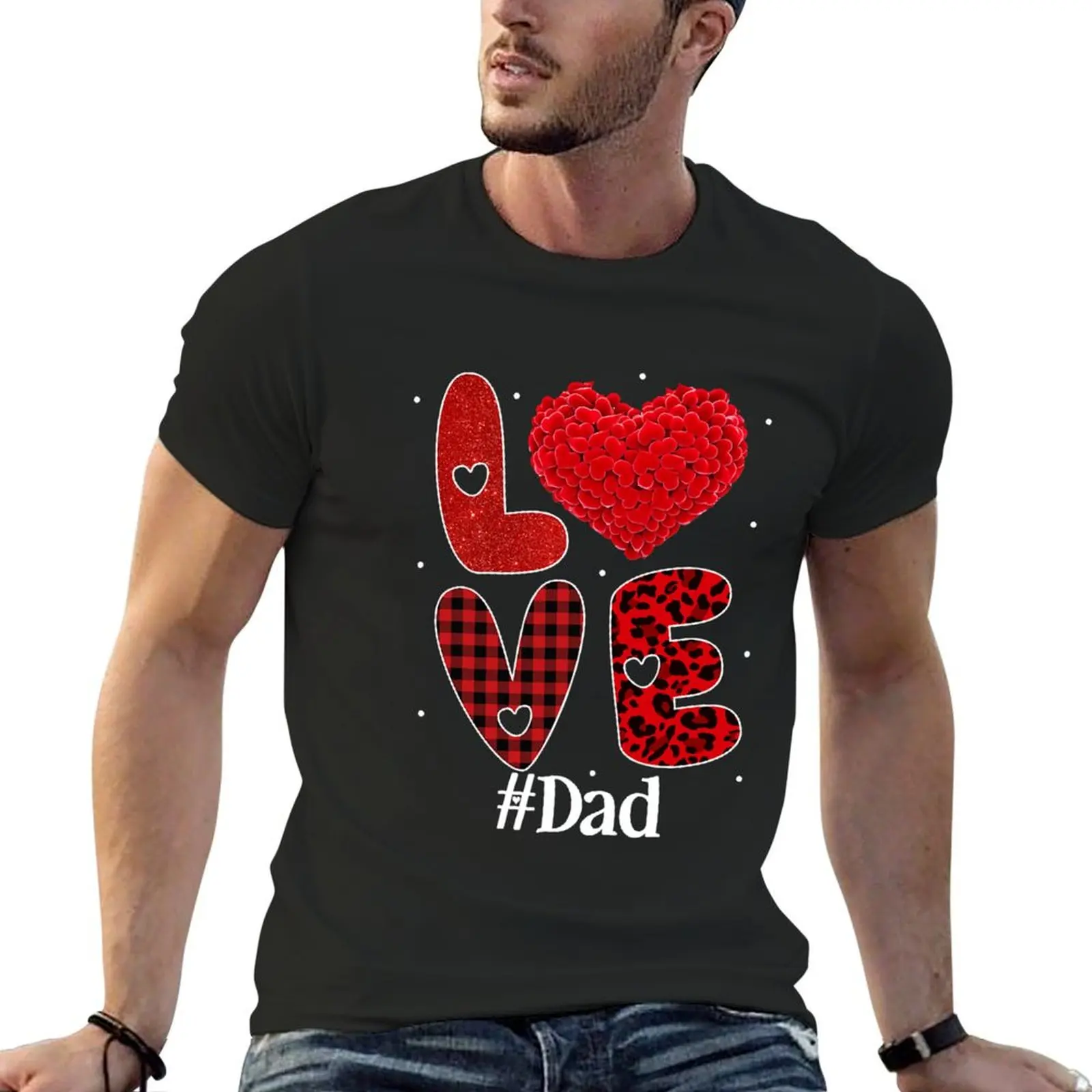 Heart Love Plaid Leopard Valentine, My Valentine Is Dad T-shirt sports fans quick-drying funny t shirts for men