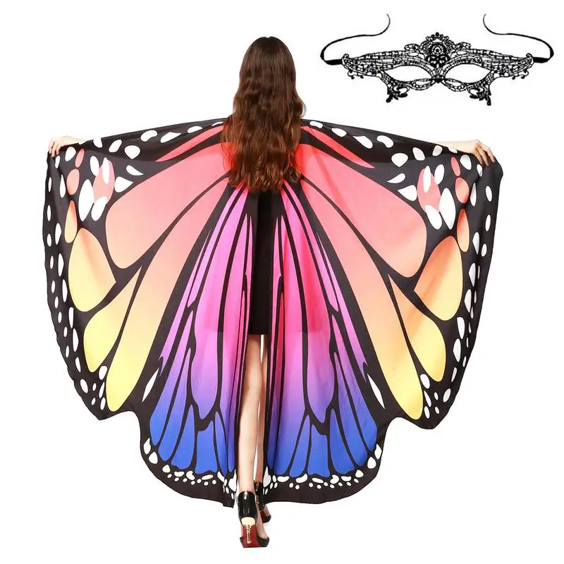 Women Butterfly Wings Shawl Ladies Cape Halloween Costume Butterfly Wings Shawl For Halloween Dress Up Costume Accessory printed double breasted wedding suits for men classic shawl lapel slim fit groom tuxedo 2piece jacket pants costume homme ternos