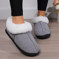 2024 Winter Warm Fur Indoor Home Slippers Women Faux Suede Closed Toe Couple Slippers Woman Comfort Soft Sole House Shoes Slides 1