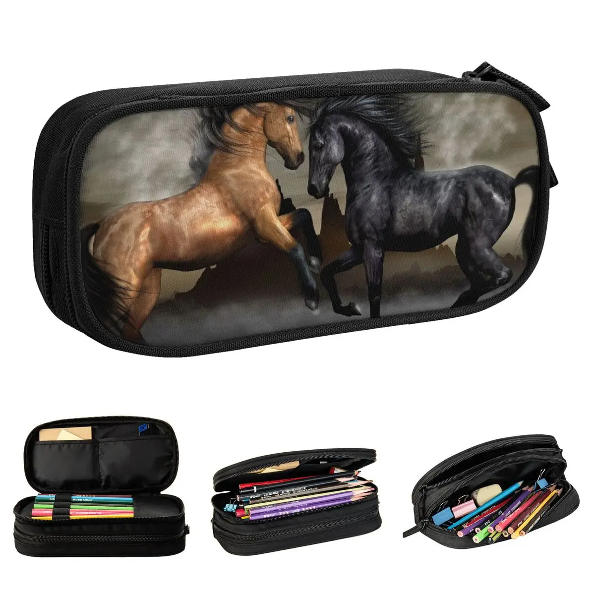 

Classic Running Horse 3d Pencil Cases Pencil Box Pen Box for Girls Boys Large Storage Bags Students School Zipper Stationery