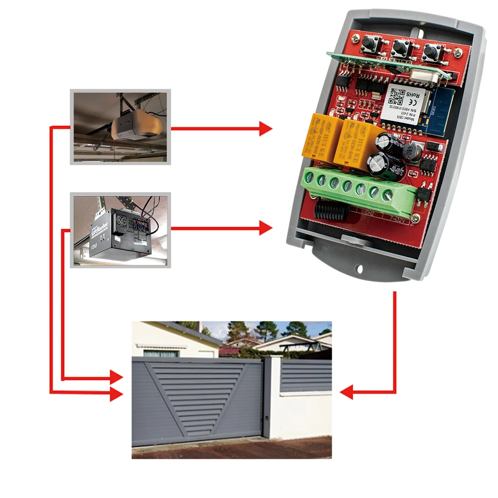 Universal Tuya Garagem Porta Inteligente Controle Remoto 433mhz 43392 Receptor 2ch 12v 24v 110v 220v Relé Trabalhar com Alexa Google Home - Image 2