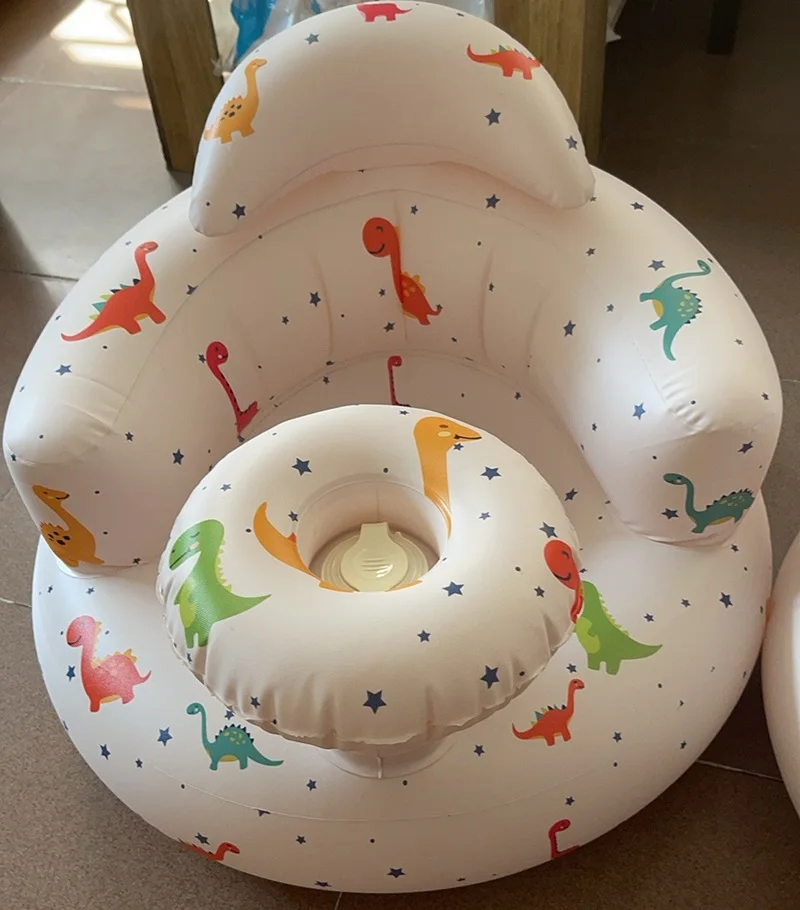 Baby Inflatable Seat Back Support Sofa for Sitting Up Floor Seater Portable Shower Chair Learn to Seat Dinosaur Dining Chair