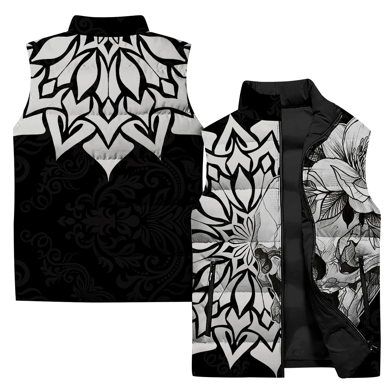thumbnail image 1 of Chaqueta sin mangas con cuello alto para hombre, chaleco con estampado de arte abstracto en 3D, para deportes al aire libre, resistente al viento, con bolsillo y cremallera, nuevo estilo 2024, 1 of 5