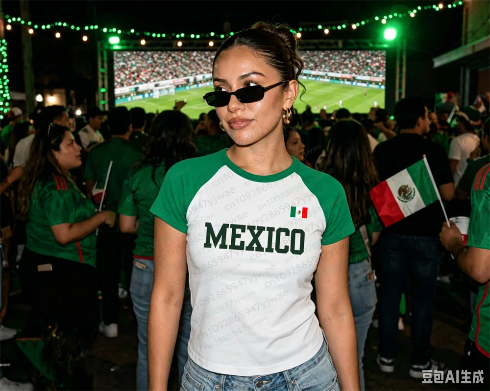 Mexiko-T-Shirt für Frauen und Mädchen, Sommer-Shirt, Latina Fußball-Fan-Top, Modische Streetwear, Kurzarm Y2K Top, Sommer Damen-T-Shirt