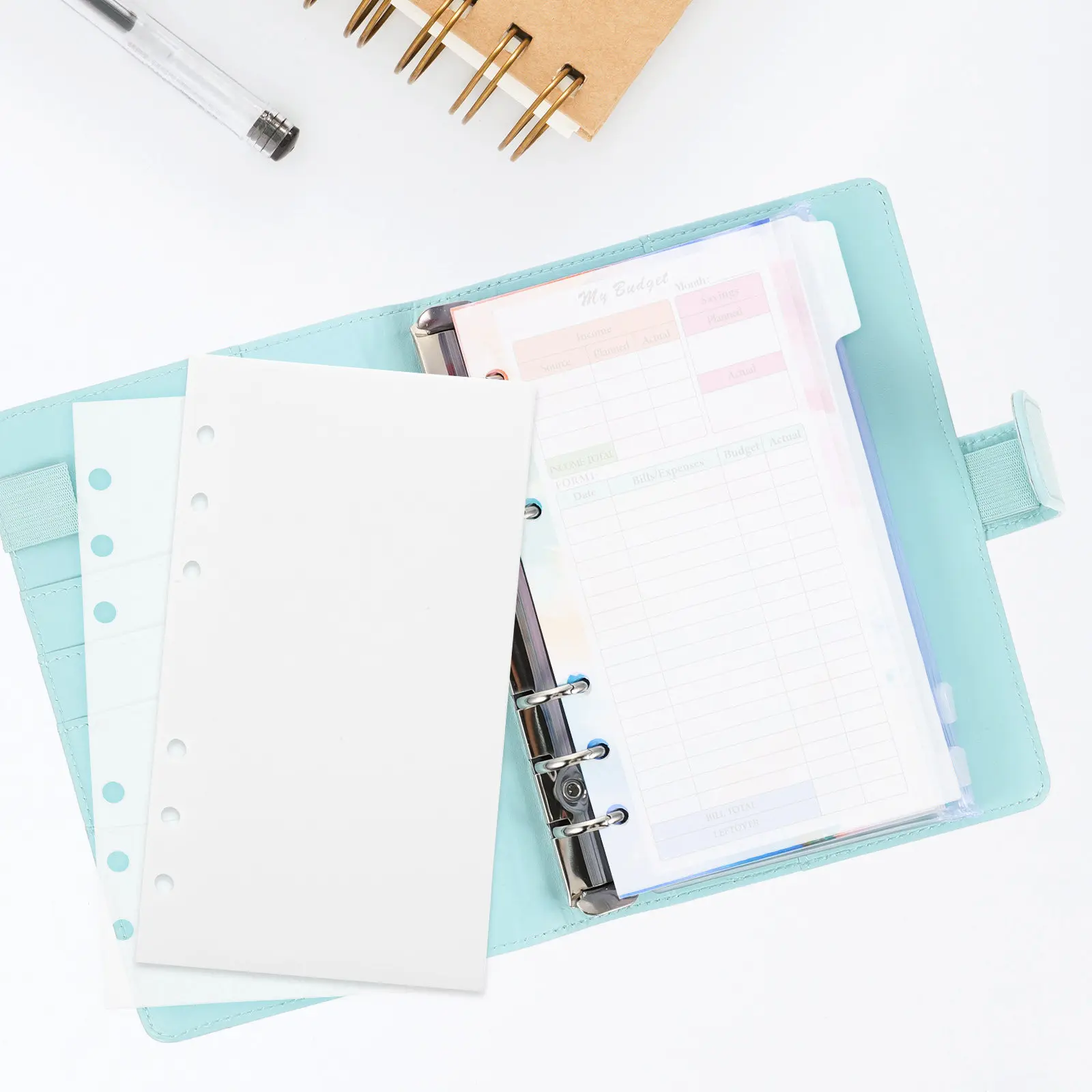 5Pcs 예산 바인더 인서트 A6 영수증 카드용 루스 리프 포켓 명함 휴대용 재사용 가능한 일상 사용 예산 책