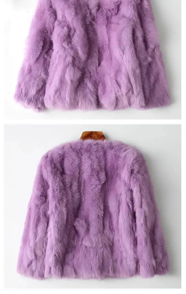 Rabbit Fur Coat - Women's Slim Fit Cardigan, High Waist Long Sleeve Jacket