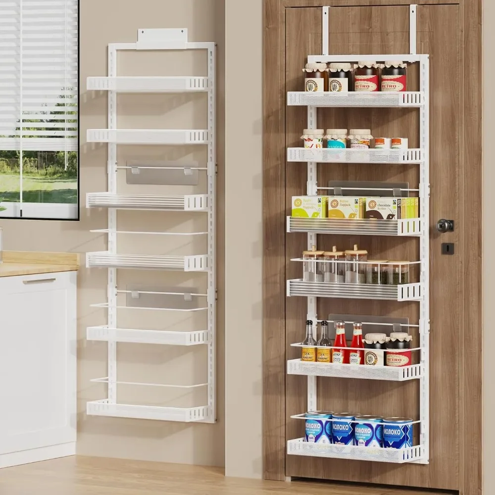 6-Tier Over The Door Pantry Organizer, 2 in 1 Large Door Spice Rack with Adjustable Metal Baskets, Heavy Duty Hanging