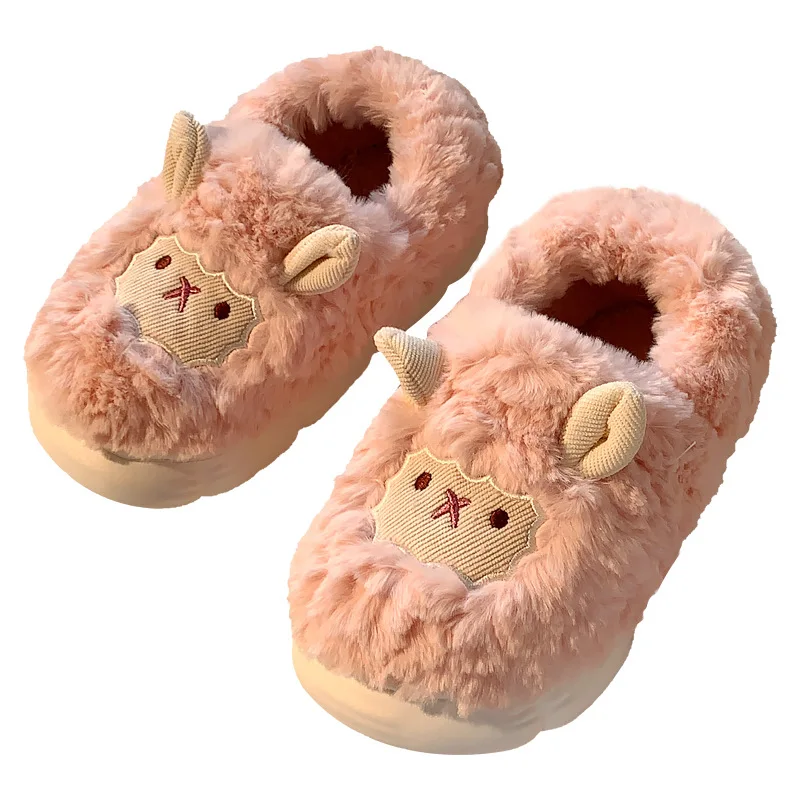 Cute little lamb ladies Slipper New winter bags heel footwear Anti slip fuzzy cotton shoes indoor Comfort women's slippers Botas