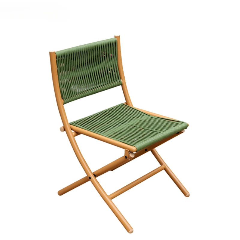 Sedia pieghevole portatile da esterno con schienale in rattan - immagine 6