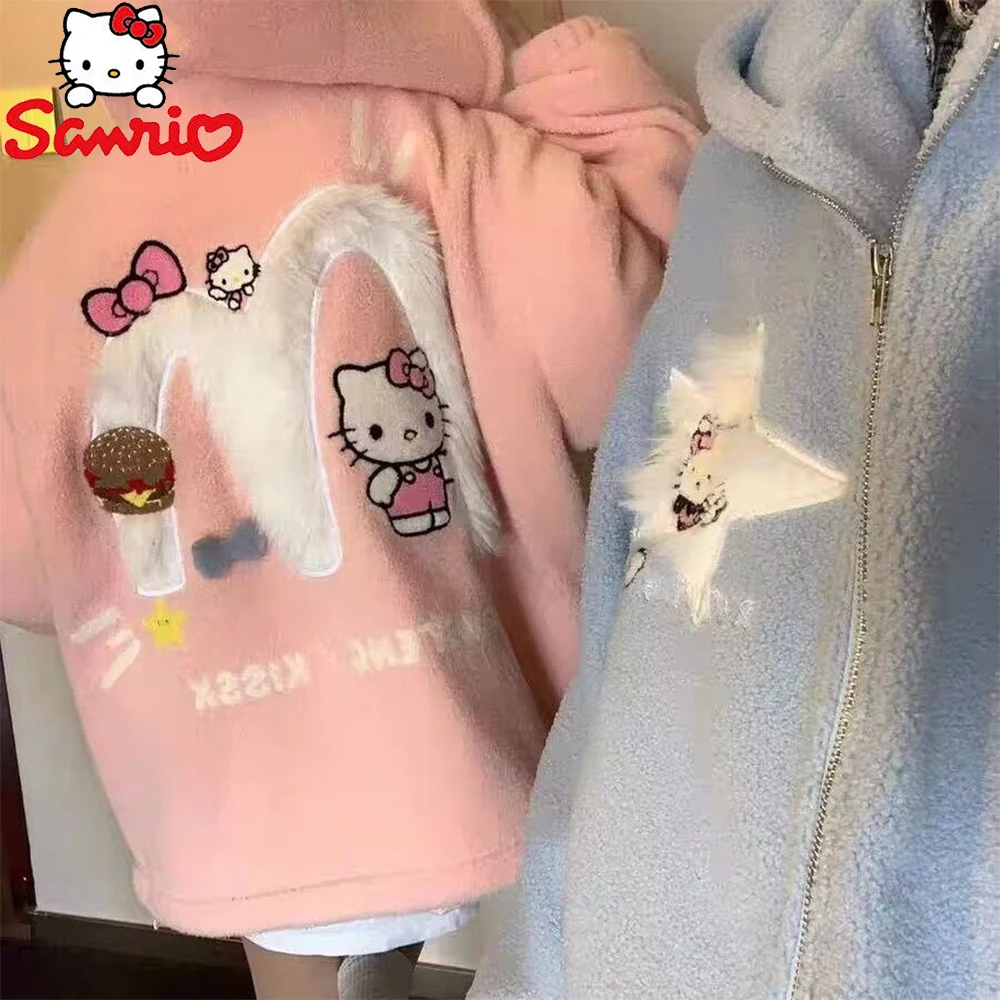 

Женская плюшевая куртка в стиле аниме, осенне-зимняя Милая свободная повседневная куртка с капюшоном, на молнии