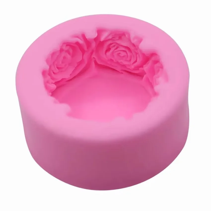 1 Pcs 3D Round Rose Flowers Soap Mold Cylindrical Silicone Mold Candle Molds Craft Decoration Soap Diy
