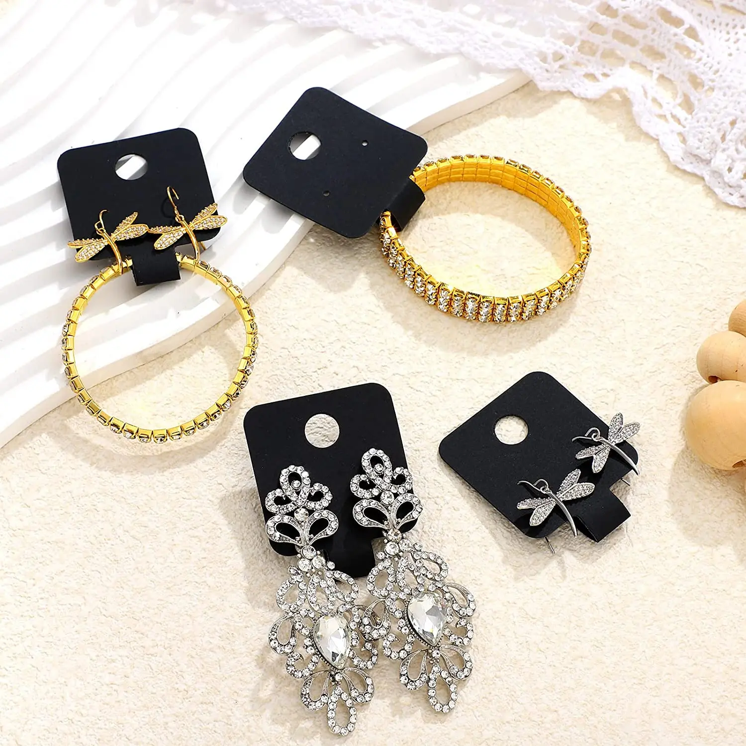 Self Adhesive Kraft Paper Card Bracelet Necklace Jewelry Hanging Holder Small Business Retail Display Packaging 50pcs 4x10cm