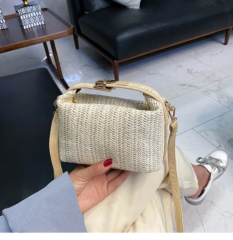 thumbnail image 1 of Bolso de mano de paja pequeño para mujer, bolso de hombro, bolso de mano de paja ..., 1 of 5