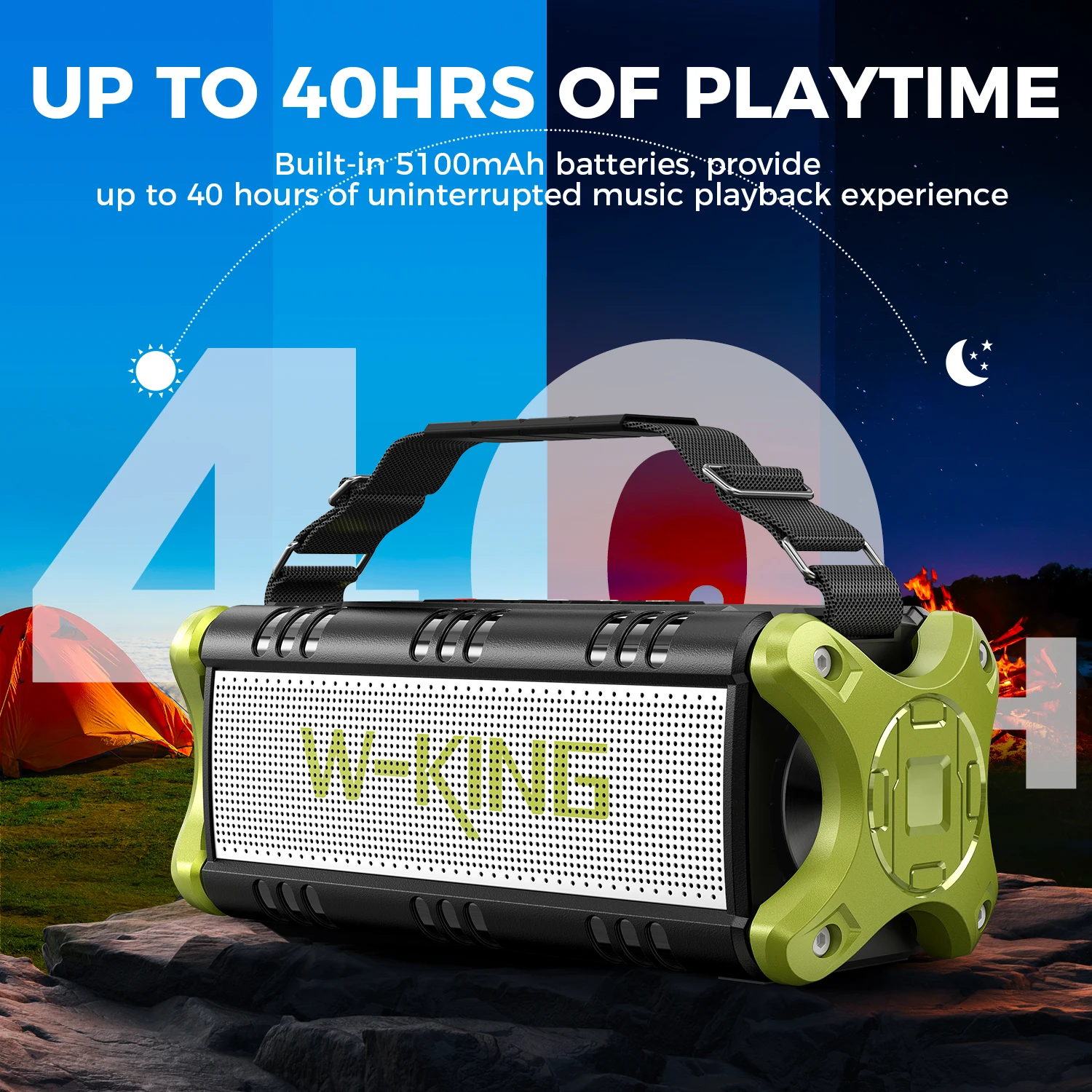 W-KING D8 50W RMS Bluetooth-Lautsprecher, Tragbare Bluetooth-Lautsprecher Kabellos Laut, IPX6 Wasserdicht Outdoor Großer Boombox, Grün – Detail 3
