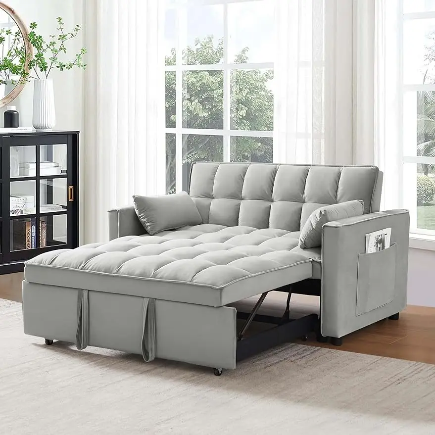 

Pull Out Couch 3 in 1 Sleeper Loveseat Convertible, 55'' 2-Seater Sofa Bed with Throw Pillows, for Living Room and Office