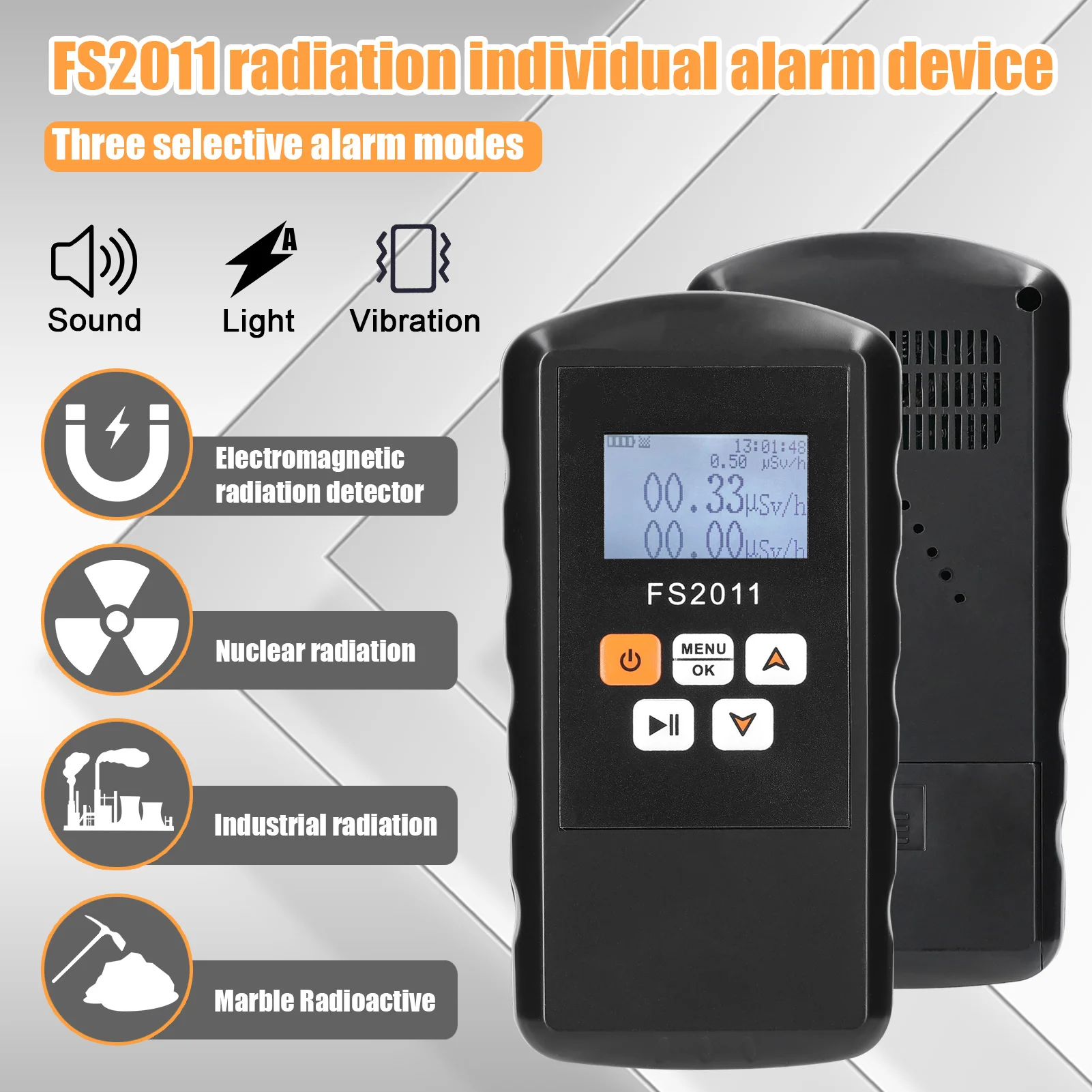 Fs2011 Geiger Counter Digital Large Screen Portable Nuclear Radiation Detector Handheld Marble