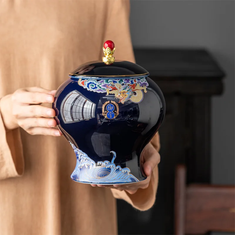 Ceramic Tea Pot Tea Caddy Porcelain Sealed Storage Tank Chinese Vintage Bottle Household Storage Container Home Decoration tea canister