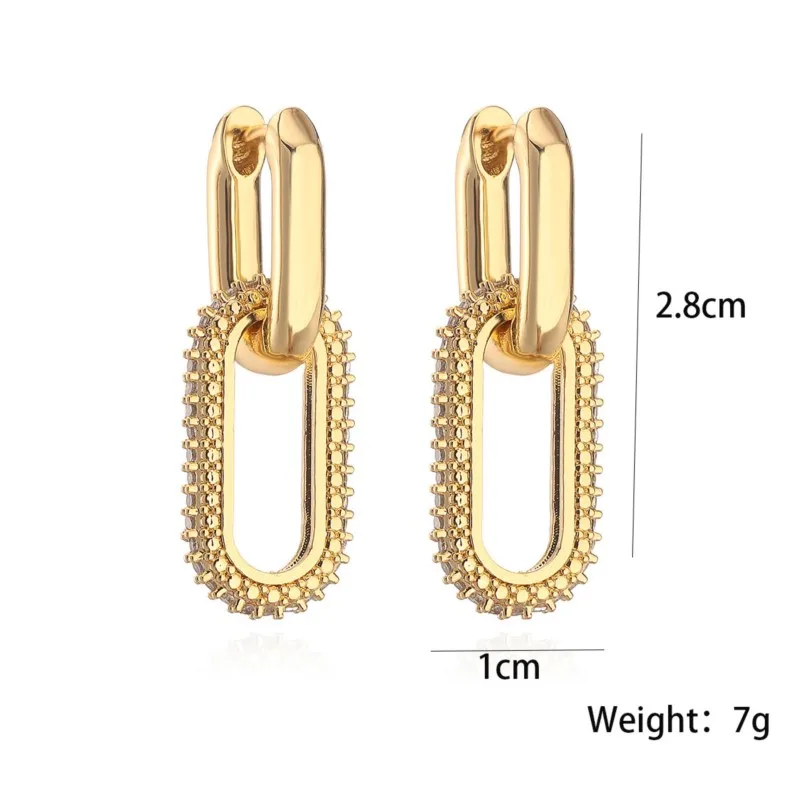 14K Gold Color U Shape Hoop Earrings for Women Shiny Zircon Chunky Hoops Earring Jewelry Gifts