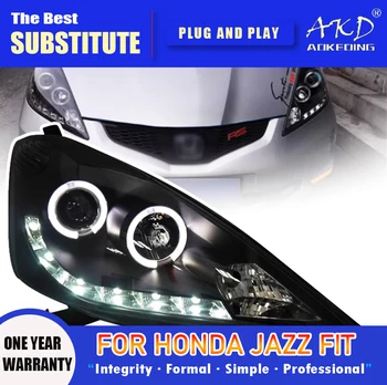 AKD Head Lamp Honda Jazz Fit LED Headlight 2008-2010 Headlights Fit DRL Turn Signal High Beam Angel Eye Projector Lens