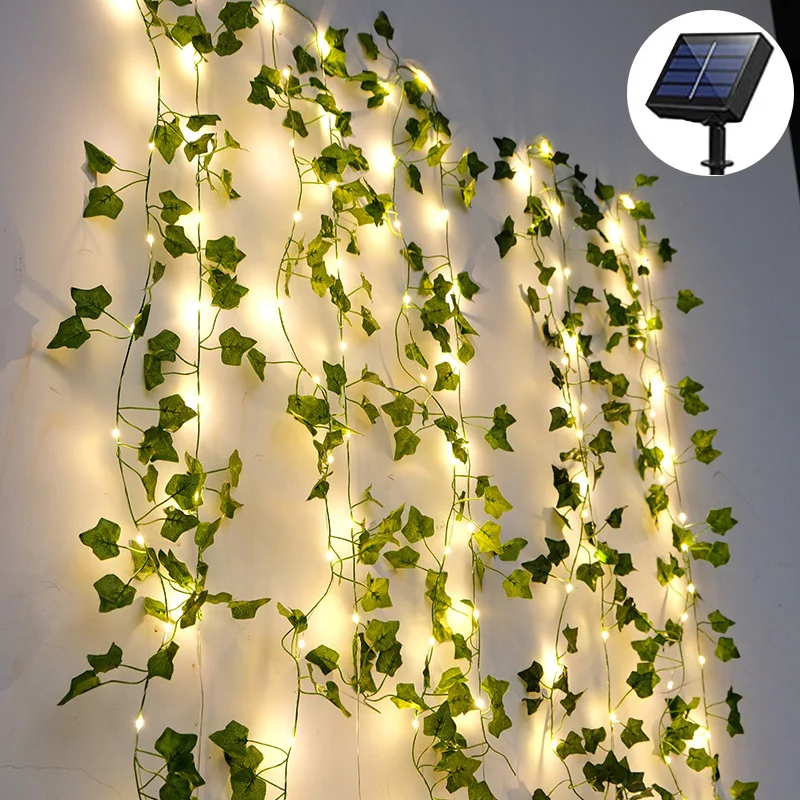 20/50/100Led Giardino Esterno Decorativo Rattan Luce Nuova Foglia Verde Lanterna In Rattan Simulazione Solare Fiore Rattan Lampada Stringa Calda