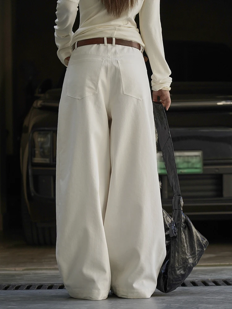 [EAM] High Waist Dark Gray Brief Pocket Long Elegant Wide Leg Pants New Trousers Women Fashion Tide Spring Autumn 2026 1DJ3191