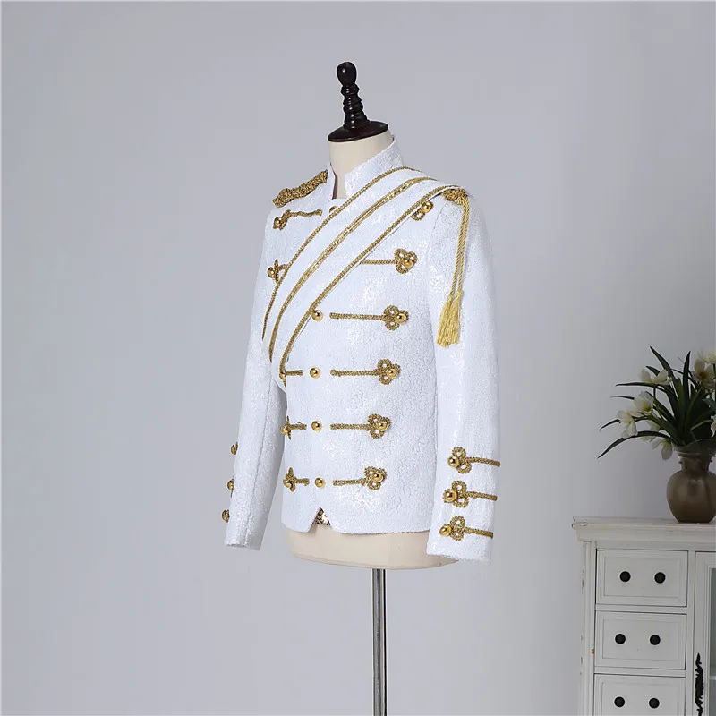 Modern Michael Jackson Sequined Performance Outfit New Men's Banquet Guest Band Rock Singer Costume Stand Up Collar Jacket