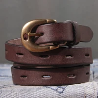 Retro Genuine Leather Women's Belt Pure Copper Button Western Cowboy Style Luxury Brands Jeans Belt Fashion Luxury Women Belt - Image 3