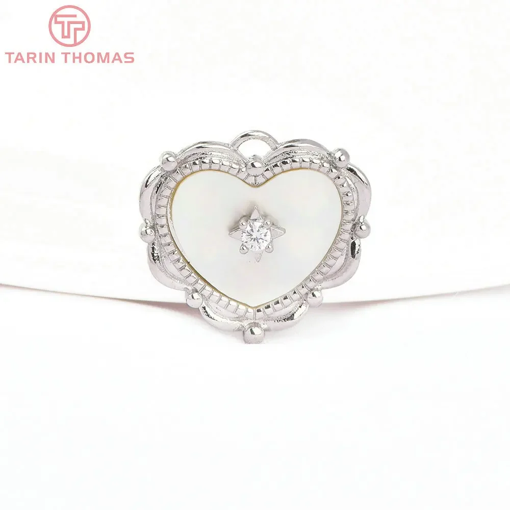

(582) 2PCS 20x18.5MM 24K Gold Color Brass with Shell Heart Shaped Pendants High Quality Jewelry Making Findings Accessories