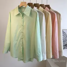 

2022 Spring Summer New Cotton Shirts for Women Pure Color All-Matching White Blouses Long Sleeve Loose Office Ladies Blusas