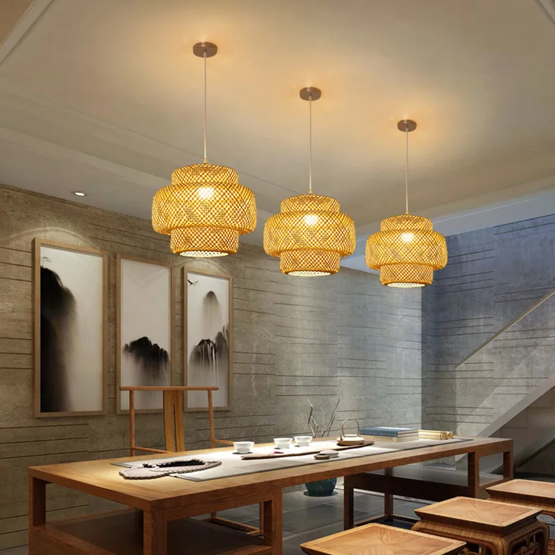 Bamboo Lantern pendent light Natural Rattan Wicker E27 Bulb Chandeliers pendent lamp Restaurant Home Decor AC85-260V 3